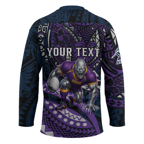 Personalised Melbourne Storm Hockey Jersey Polynesian Tribal Art Style With Cyborg Storm Mascot