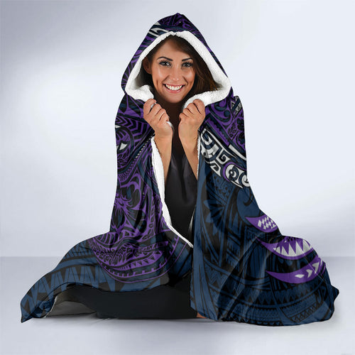 Personalised Melbourne Storm Hooded Blanket Polynesian Tribal Art Style With Cyborg Storm Mascot