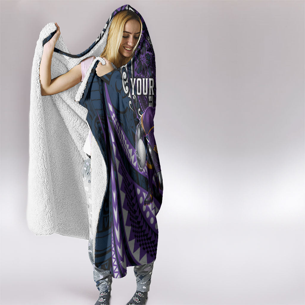 Personalised Melbourne Storm Hooded Blanket Polynesian Tribal Art Style With Cyborg Storm Mascot