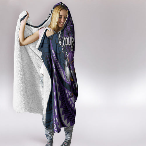Personalised Melbourne Storm Hooded Blanket Polynesian Tribal Art Style With Cyborg Storm Mascot