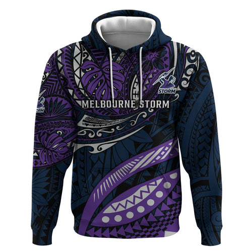 Personalised Melbourne Storm Hoodie Polynesian Tribal Art Style With Cyborg Storm Mascot