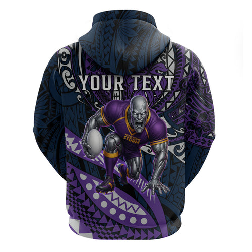 Personalised Melbourne Storm Hoodie Polynesian Tribal Art Style With Cyborg Storm Mascot