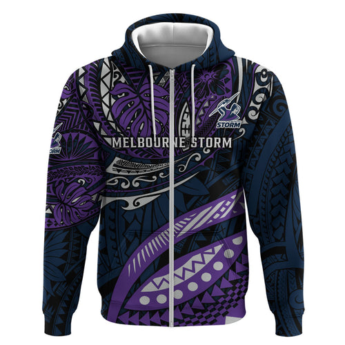 Personalised Melbourne Storm Hoodie Polynesian Tribal Art Style With Cyborg Storm Mascot
