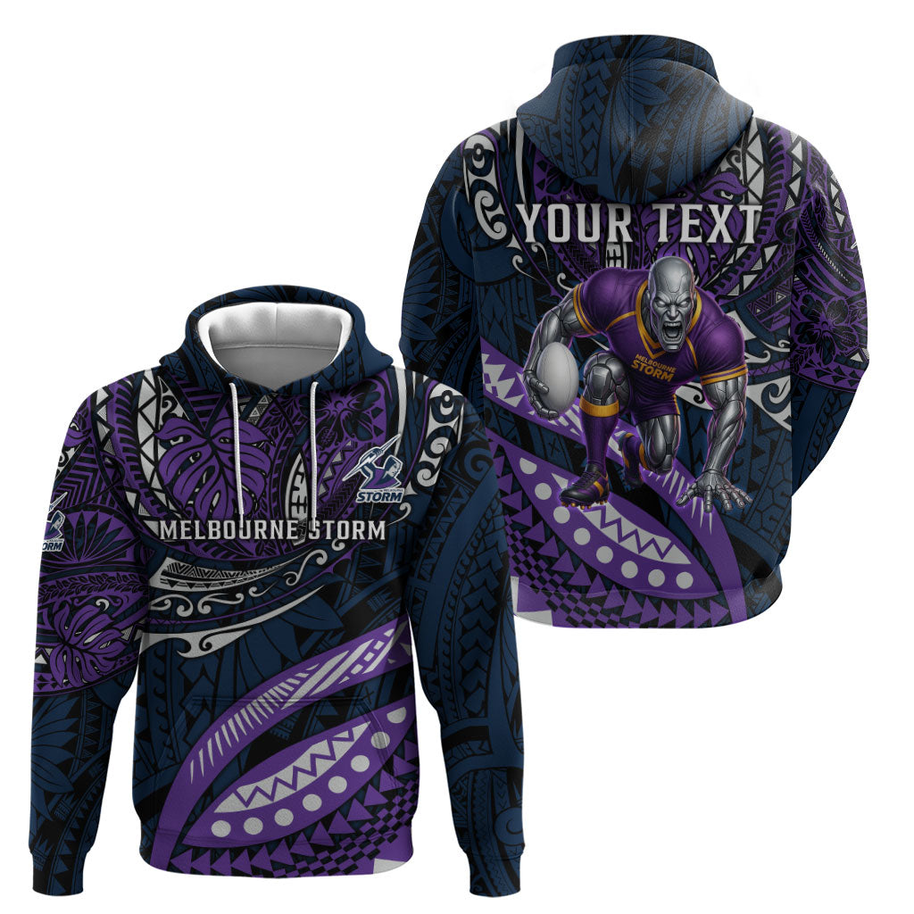 Personalised Melbourne Storm Hoodie Polynesian Tribal Art Style With Cyborg Storm Mascot