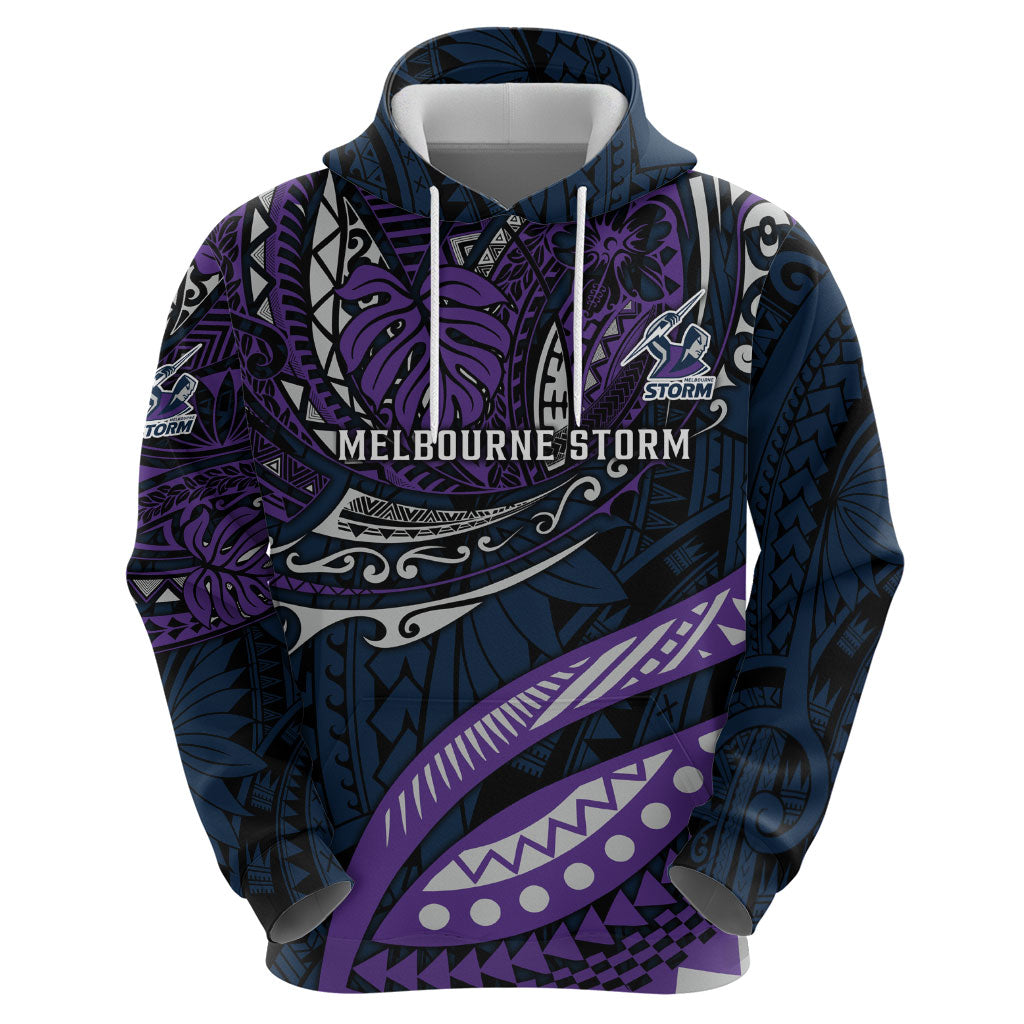 Personalised Melbourne Storm Hoodie Polynesian Tribal Art Style With Cyborg Storm Mascot