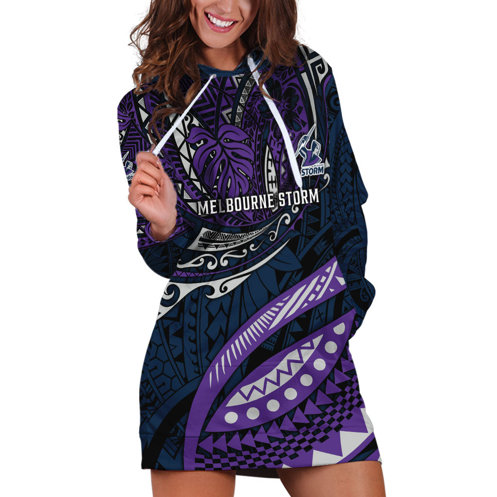 Personalised Melbourne Storm Hoodie Dress Polynesian Tribal Art Style With Cyborg Storm Mascot