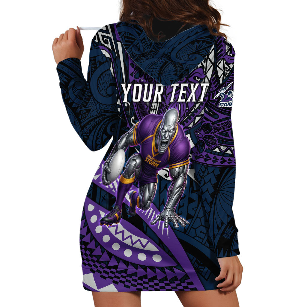 Personalised Melbourne Storm Hoodie Dress Polynesian Tribal Art Style With Cyborg Storm Mascot