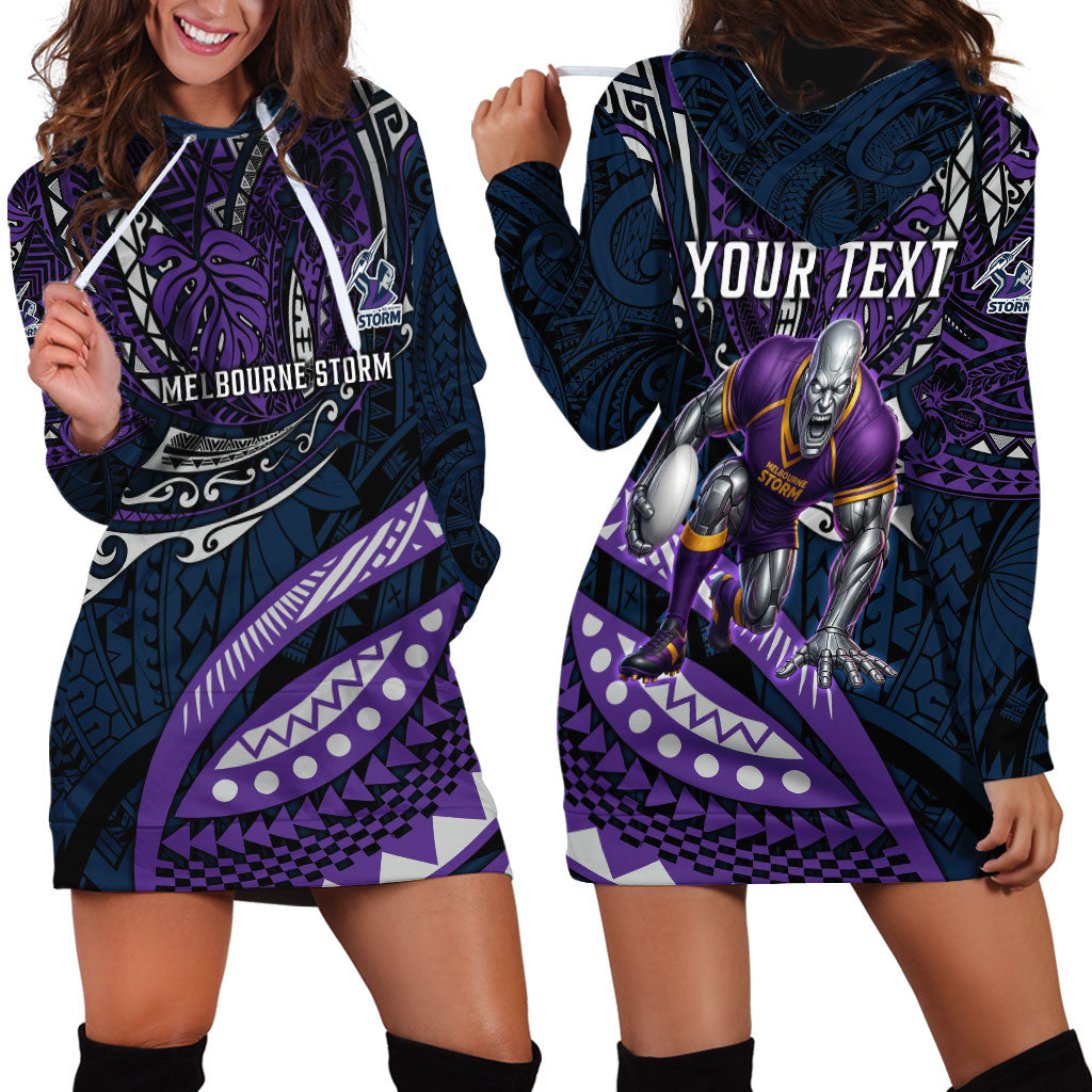 Personalised Melbourne Storm Hoodie Dress Polynesian Tribal Art Style With Cyborg Storm Mascot