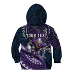 Personalised Melbourne Storm Kid Hoodie Polynesian Tribal Art Style With Cyborg Storm Mascot