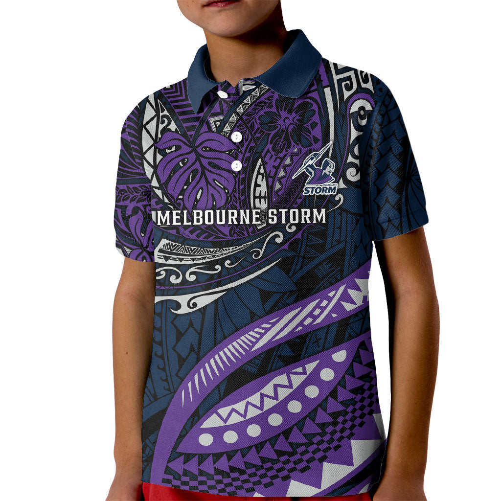 Personalised Melbourne Storm Kid Polo Shirt Polynesian Tribal Art Style With Cyborg Storm Mascot