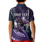Personalised Melbourne Storm Kid Polo Shirt Polynesian Tribal Art Style With Cyborg Storm Mascot