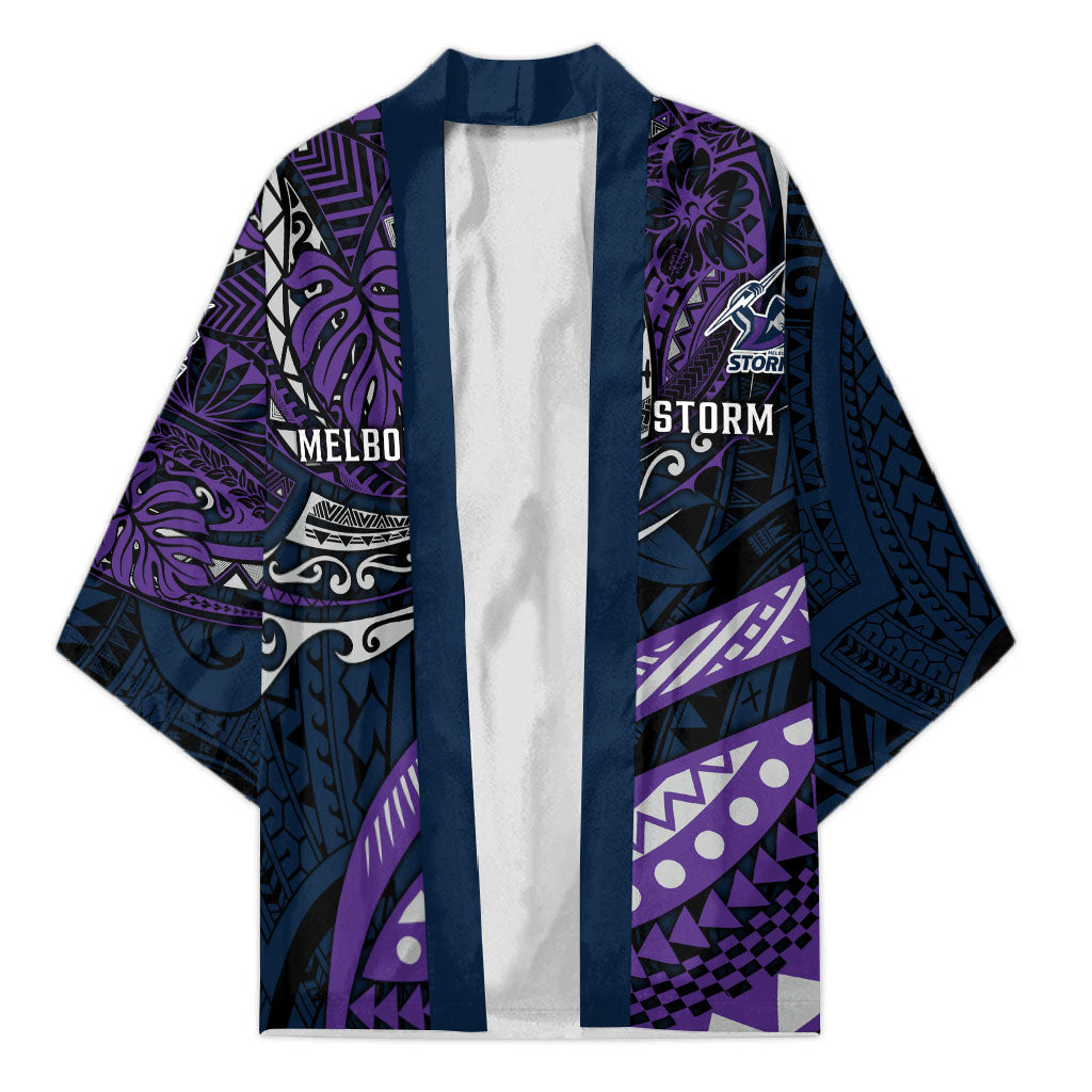 Personalised Melbourne Storm Kimono Polynesian Tribal Art Style With Cyborg Storm Mascot