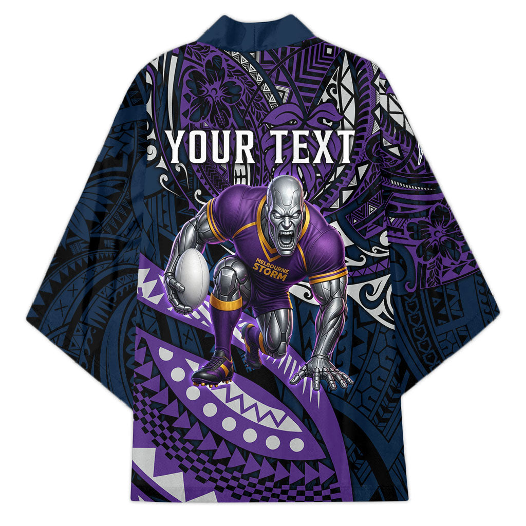 Personalised Melbourne Storm Kimono Polynesian Tribal Art Style With Cyborg Storm Mascot