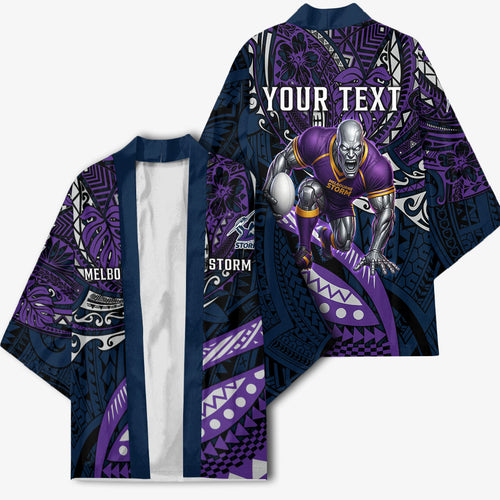 Personalised Melbourne Storm Kimono Polynesian Tribal Art Style With Cyborg Storm Mascot