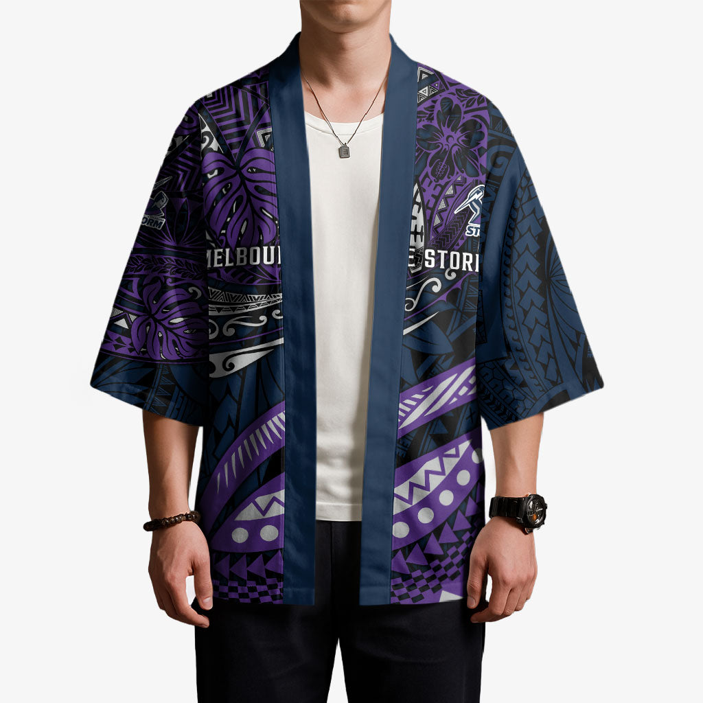Personalised Melbourne Storm Kimono Polynesian Tribal Art Style With Cyborg Storm Mascot