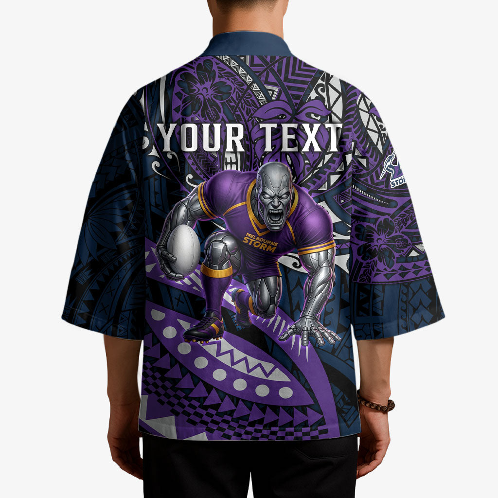 Personalised Melbourne Storm Kimono Polynesian Tribal Art Style With Cyborg Storm Mascot