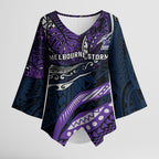 Personalised Melbourne Storm Kimono Sleeve Blouse Polynesian Tribal Art Style With Cyborg Storm Mascot
