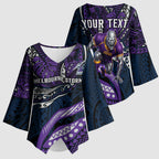 Personalised Melbourne Storm Kimono Sleeve Blouse Polynesian Tribal Art Style With Cyborg Storm Mascot