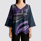 Personalised Melbourne Storm Kimono Sleeve Blouse Polynesian Tribal Art Style With Cyborg Storm Mascot