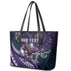 Personalised Melbourne Storm Leather Tote Bag Polynesian Tribal Art Style With Cyborg Storm Mascot