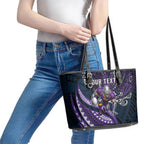 Personalised Melbourne Storm Leather Tote Bag Polynesian Tribal Art Style With Cyborg Storm Mascot