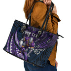 Personalised Melbourne Storm Leather Tote Bag Polynesian Tribal Art Style With Cyborg Storm Mascot