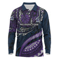 Personalised Melbourne Storm Long Sleeve Polo Shirt Polynesian Tribal Art Style With Cyborg Storm Mascot