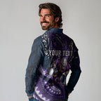 Personalised Melbourne Storm Long Sleeve Polo Shirt Polynesian Tribal Art Style With Cyborg Storm Mascot