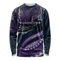 Personalised Melbourne Storm Long Sleeve Shirt Polynesian Tribal Art Style With Cyborg Storm Mascot