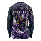 Personalised Melbourne Storm Long Sleeve Shirt Polynesian Tribal Art Style With Cyborg Storm Mascot