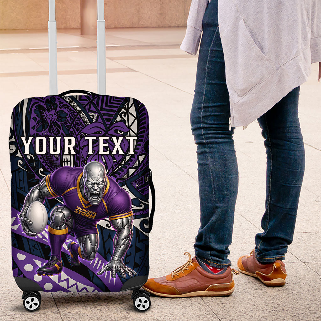 Personalised Melbourne Storm Luggage Cover Polynesian Tribal Art Style With Cyborg Storm Mascot