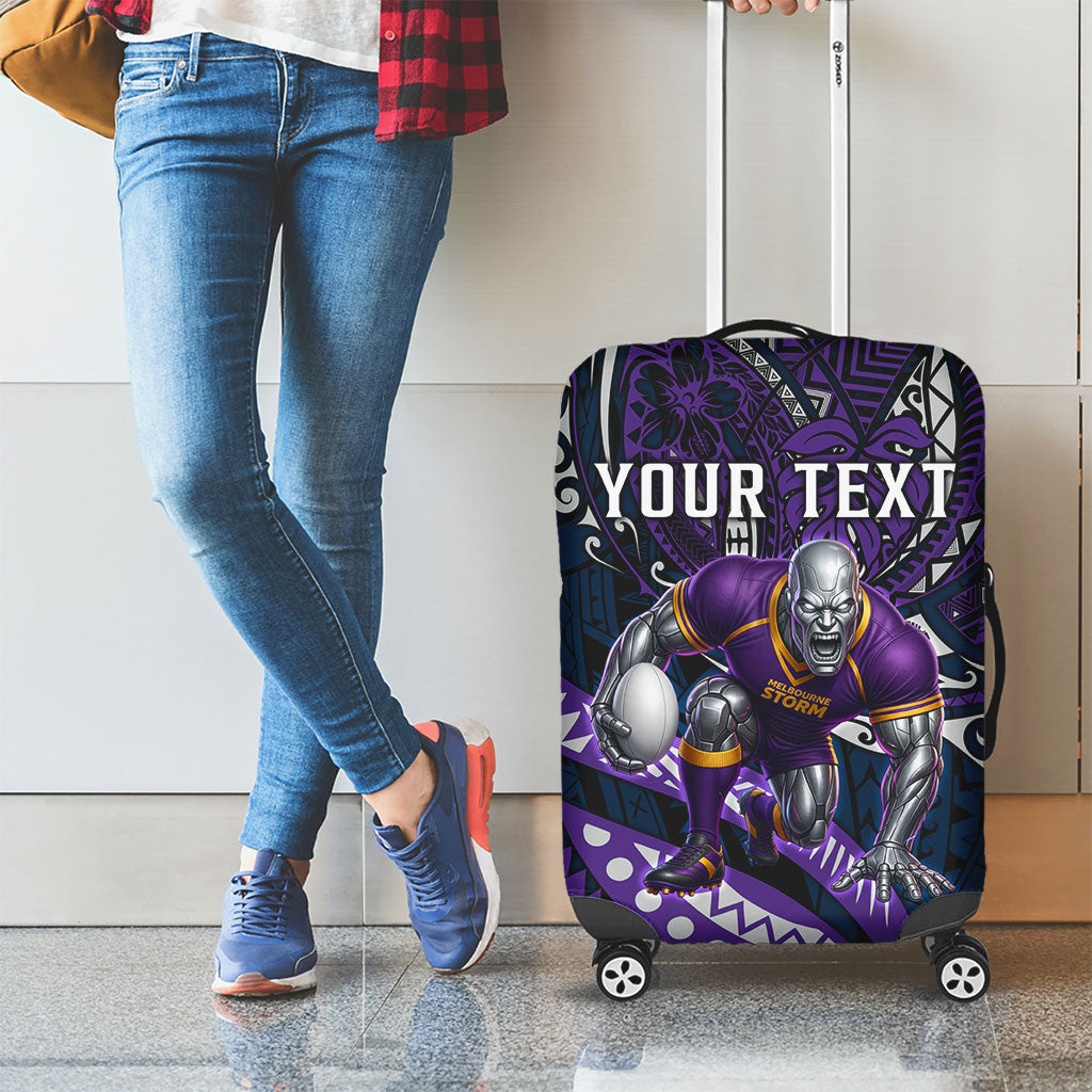 Personalised Melbourne Storm Luggage Cover Polynesian Tribal Art Style With Cyborg Storm Mascot