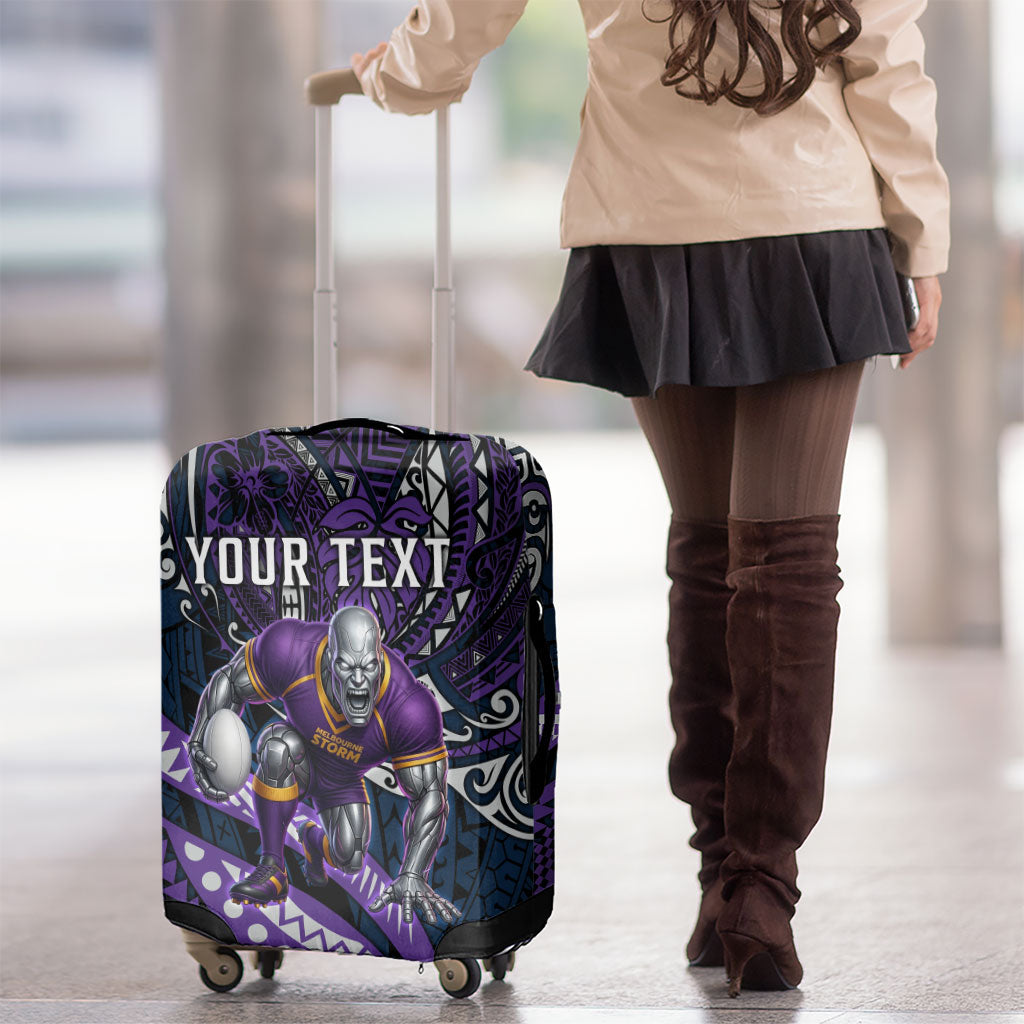 Personalised Melbourne Storm Luggage Cover Polynesian Tribal Art Style With Cyborg Storm Mascot