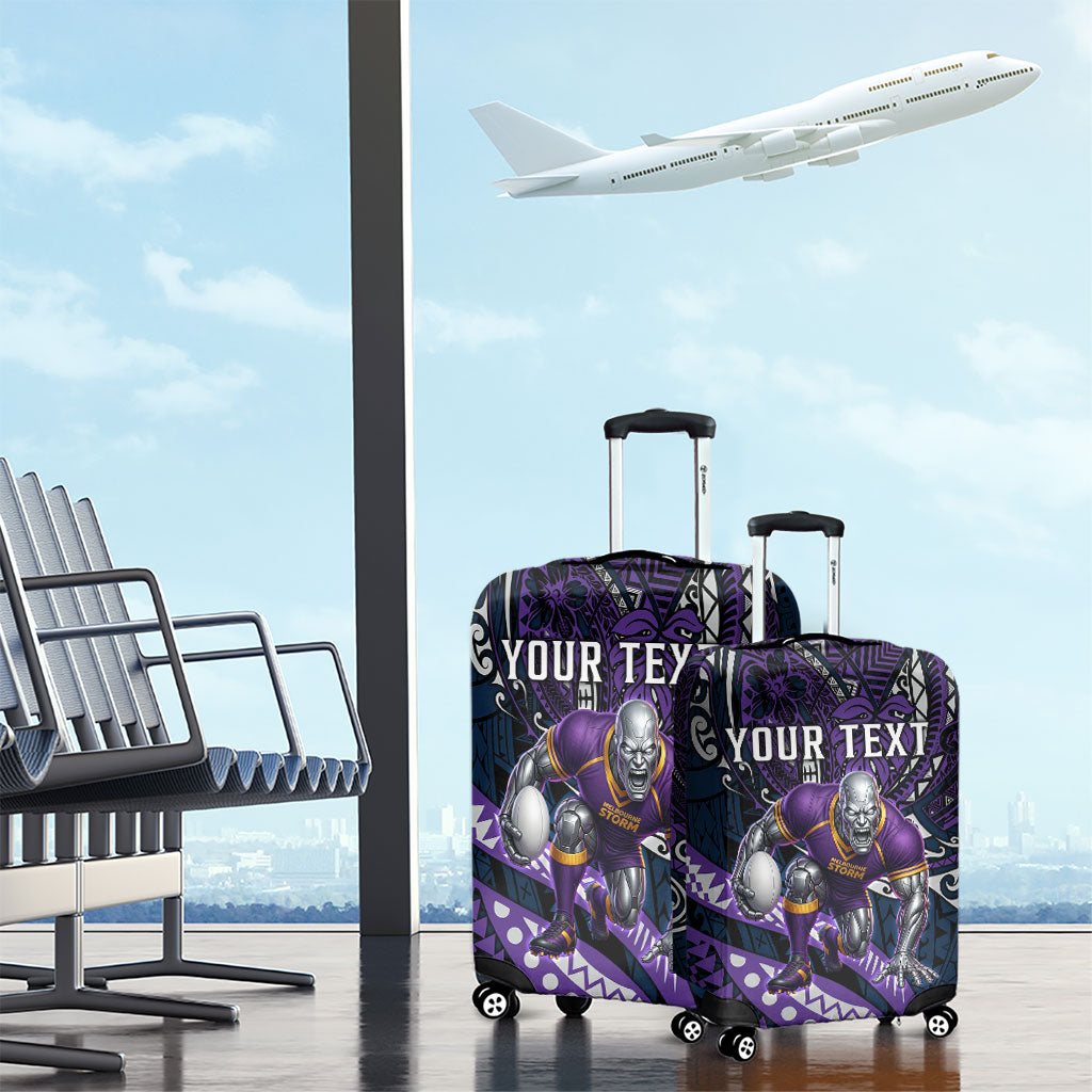 Personalised Melbourne Storm Luggage Cover Polynesian Tribal Art Style With Cyborg Storm Mascot