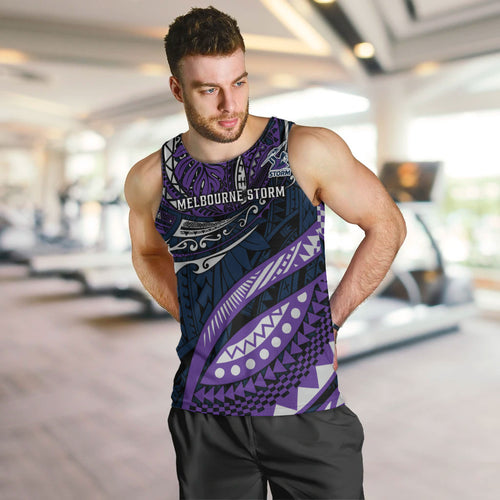 Personalised Melbourne Storm Men Tank Top Polynesian Tribal Art Style With Cyborg Storm Mascot