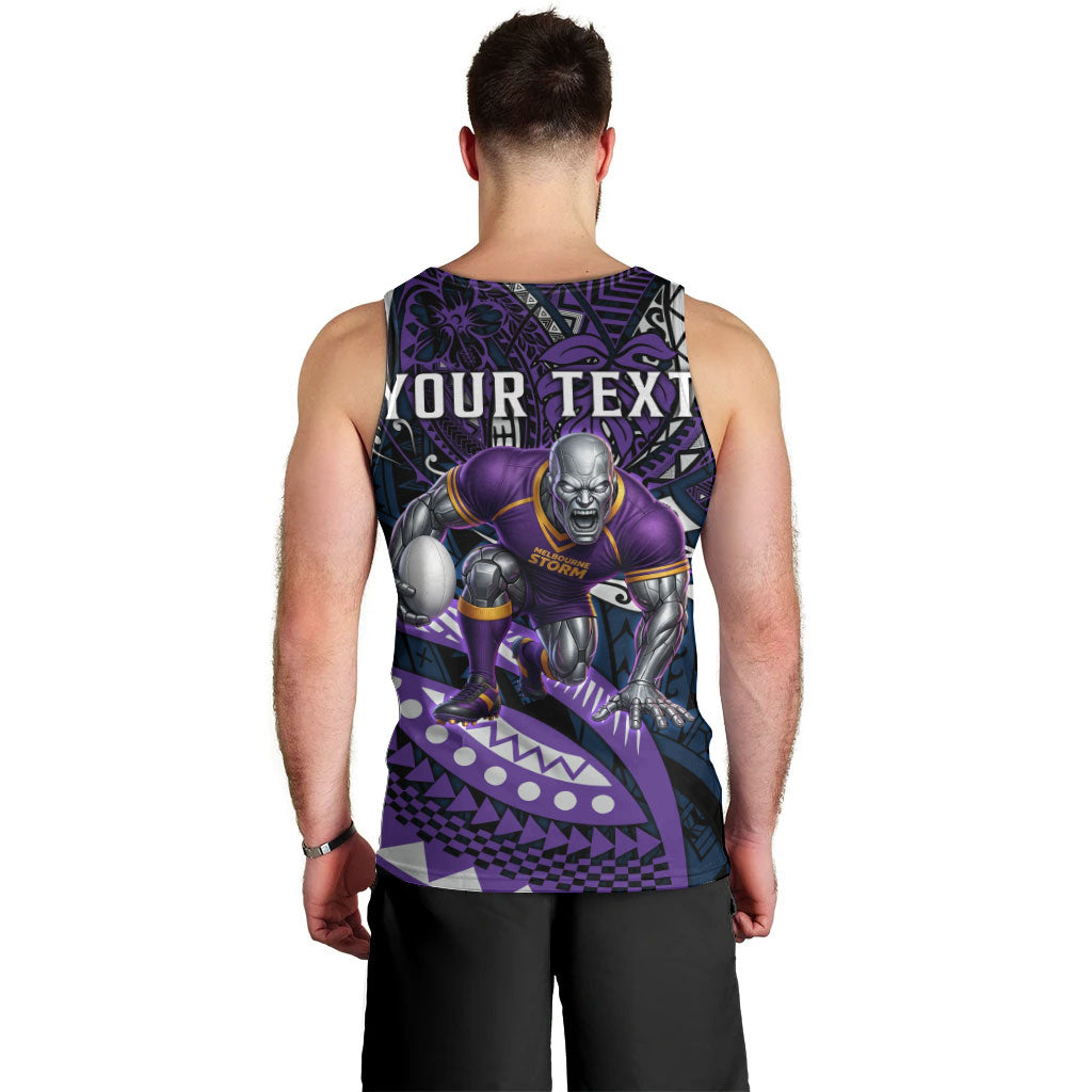 Personalised Melbourne Storm Men Tank Top Polynesian Tribal Art Style With Cyborg Storm Mascot