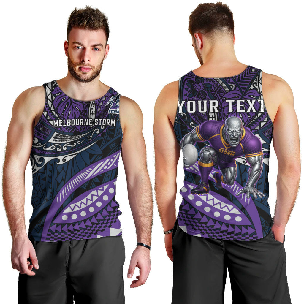 Personalised Melbourne Storm Men Tank Top Polynesian Tribal Art Style With Cyborg Storm Mascot