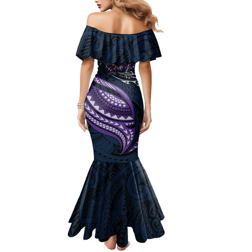Personalised Melbourne Storm Mermaid Dress Polynesian Tribal Art Style With Cyborg Storm Mascot