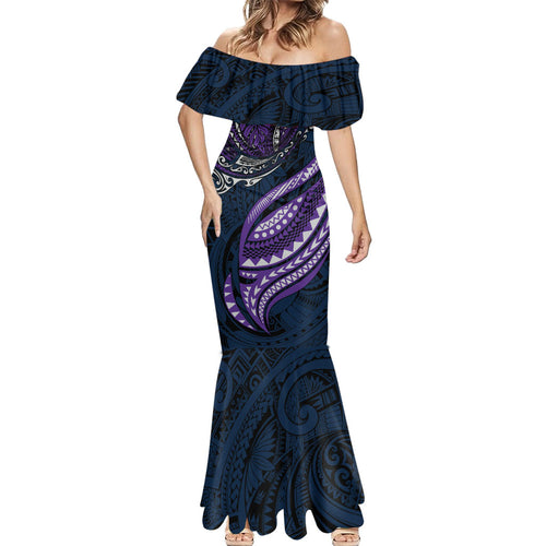 Personalised Melbourne Storm Mermaid Dress Polynesian Tribal Art Style With Cyborg Storm Mascot