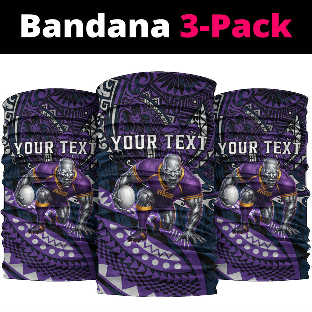 Personalised Melbourne Storm Neck Gaiter Polynesian Tribal Art Style With Cyborg Storm Mascot