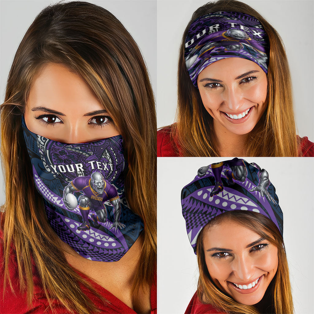Personalised Melbourne Storm Neck Gaiter Polynesian Tribal Art Style With Cyborg Storm Mascot