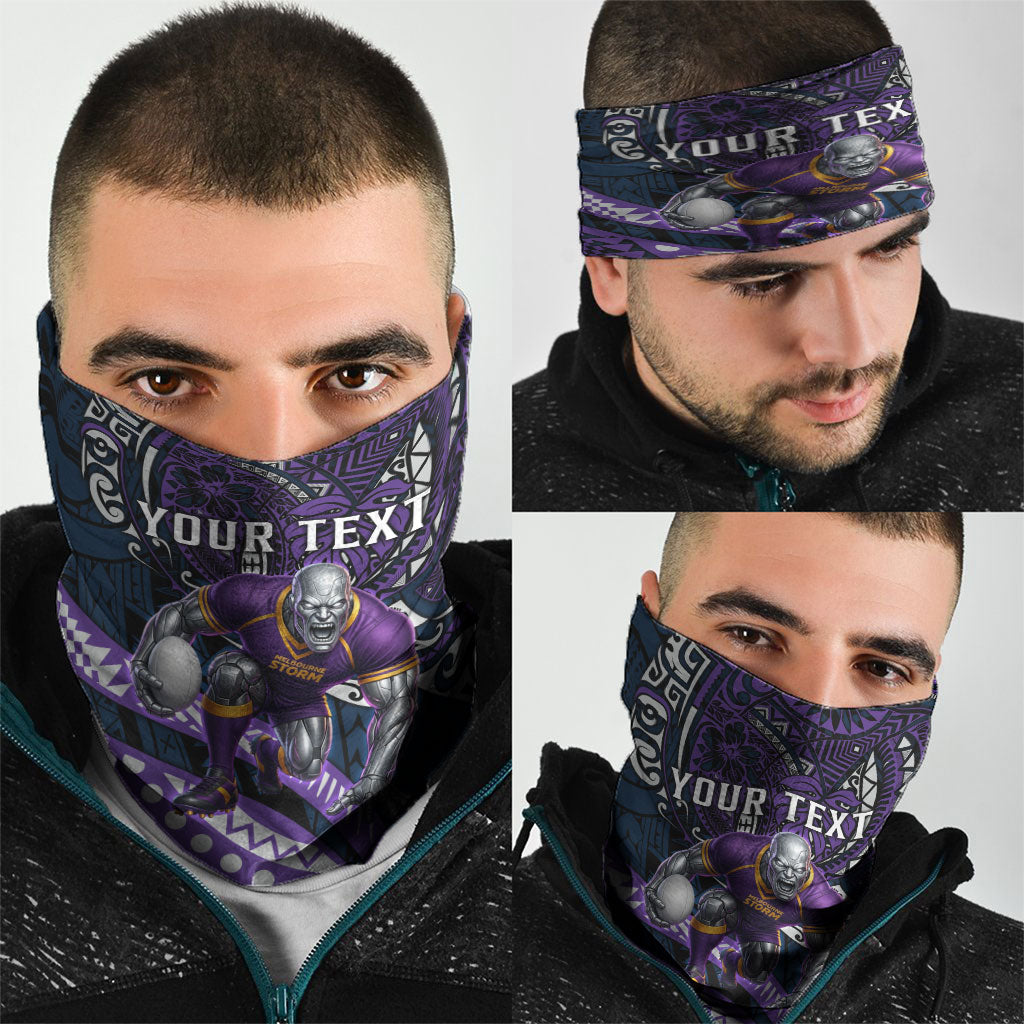 Personalised Melbourne Storm Neck Gaiter Polynesian Tribal Art Style With Cyborg Storm Mascot