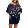 Personalised Melbourne Storm Off Shoulder Short Dress Polynesian Tribal Art Style With Cyborg Storm Mascot