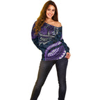 Personalised Melbourne Storm Off Shoulder Sweater Polynesian Tribal Art Style With Cyborg Storm Mascot