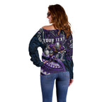 Personalised Melbourne Storm Off Shoulder Sweater Polynesian Tribal Art Style With Cyborg Storm Mascot