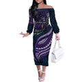 Personalised Melbourne Storm Off The Shoulder Long Sleeve Dress Polynesian Tribal Art Style With Cyborg Storm Mascot
