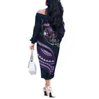 Personalised Melbourne Storm Off The Shoulder Long Sleeve Dress Polynesian Tribal Art Style With Cyborg Storm Mascot