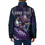 Personalised Melbourne Storm Padded Jacket Polynesian Tribal Art Style With Cyborg Storm Mascot