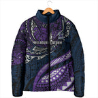 Personalised Melbourne Storm Padded Jacket Polynesian Tribal Art Style With Cyborg Storm Mascot