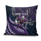 Personalised Melbourne Storm Pillow Cover Polynesian Tribal Art Style With Cyborg Storm Mascot